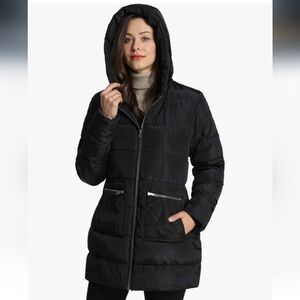 iloveSia Black Hooded Puffer Coat - Size 10